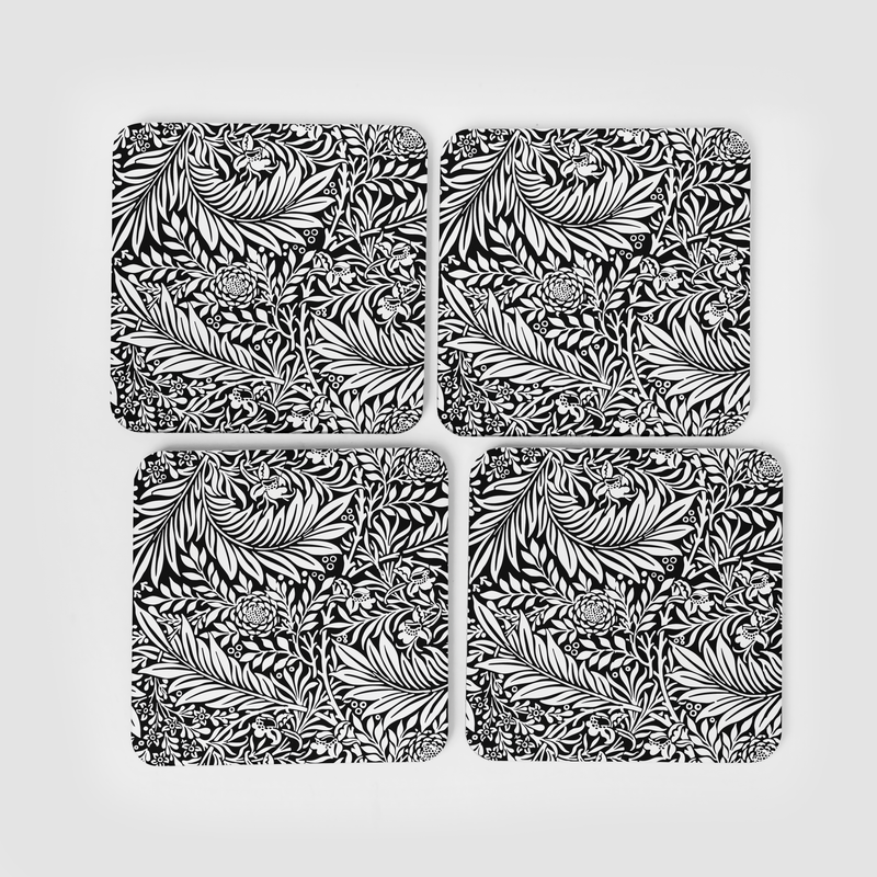 William Morris Larkspur Black & White Square Coasters