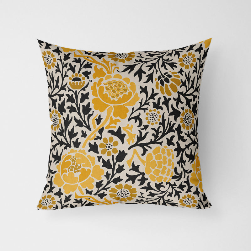 William Morris Sunflowers Stencil Mustard Water Resistant Garden Outdoor Cushion