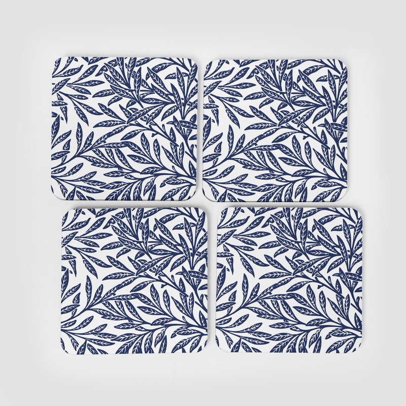 William Morris Willow Nature Ornament Navy Blue Square Coasters