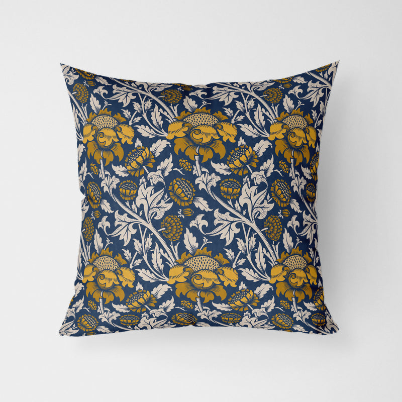 William Morris Mixed Sunflowers Navy Water Resistant Garden Outdoor Cushion