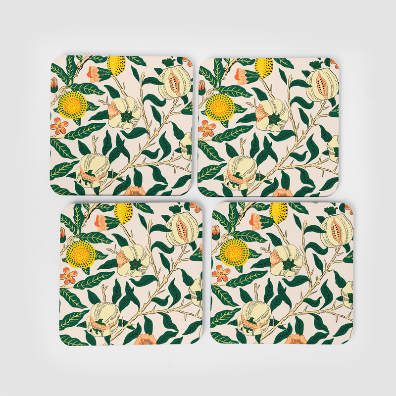William Morris Fruit Print Yellow Square Coasters