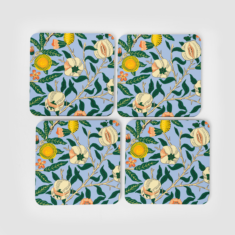 William Morris Fruit Print Light Blue Square Coasters