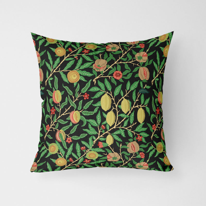 William Morris Fruit Print Black Water Resistant Garden Outdoor Cushion