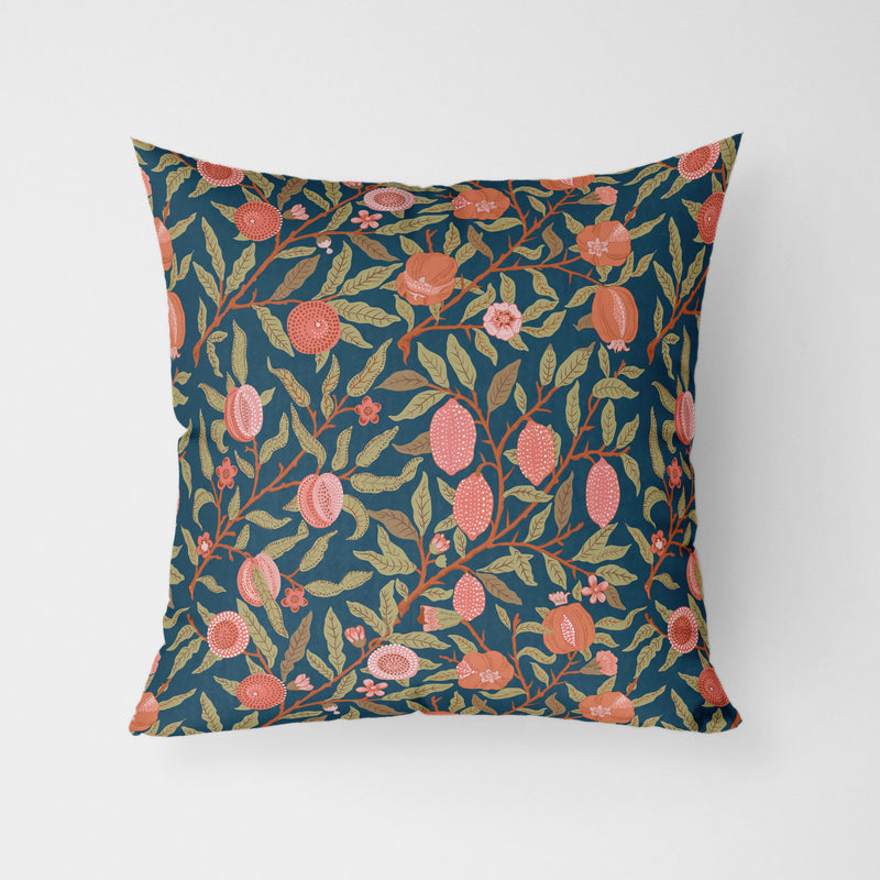 William Morris Fruit Print Autumn Navy Water Resistant Garden Outdoor Cushion