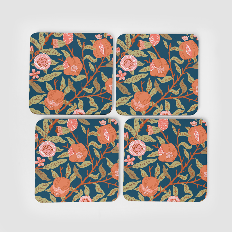 William Morris Fruit Print Autumn Navy Square Coasters