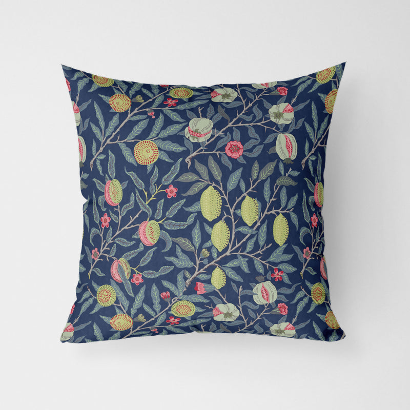 William Morris Fruit Print Vibrant Navy Water Resistant Garden Outdoor Cushion