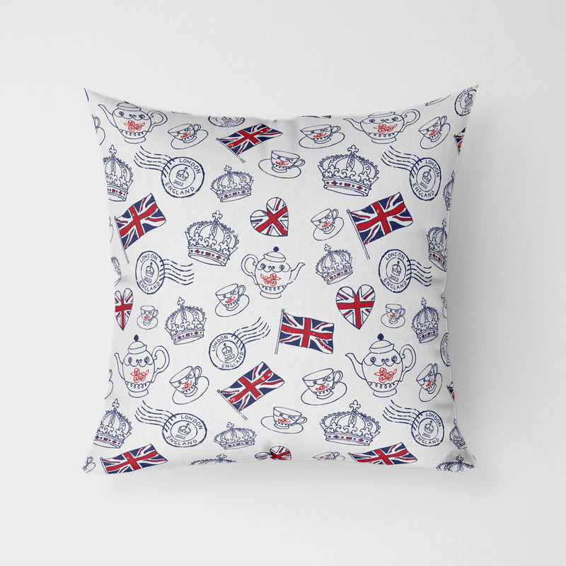 Platinum Jubilee Tea Party Polka Blue & Red Water Resistant Garden Outdoor Cushion