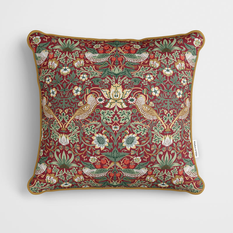 William Morris Strawberry Thief Cushion Burgundy