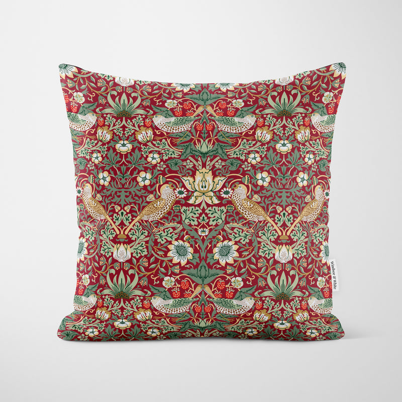 William Morris Strawberry Thief Cushion Burgundy