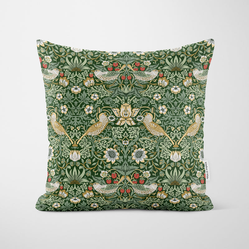 William Morris Strawberry Thief Cushion Green