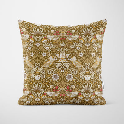 William Morris Strawberry Thief Cushion Gold