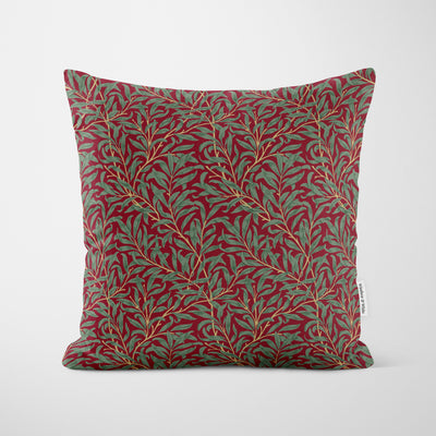 William Morris Christmas Willow Bough Burgundy & Green Cushion