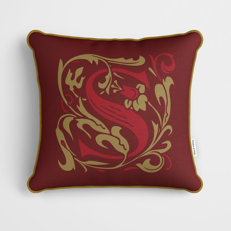 William Morris Christmas Monogram Cushion Red & Gold