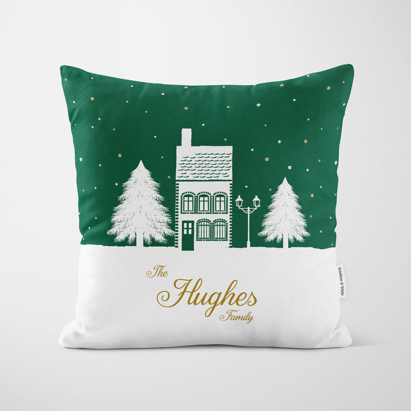 Personalised Christmas Cushion Green House