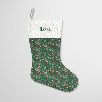 Personalised Grey Cat Print Christmas Stocking