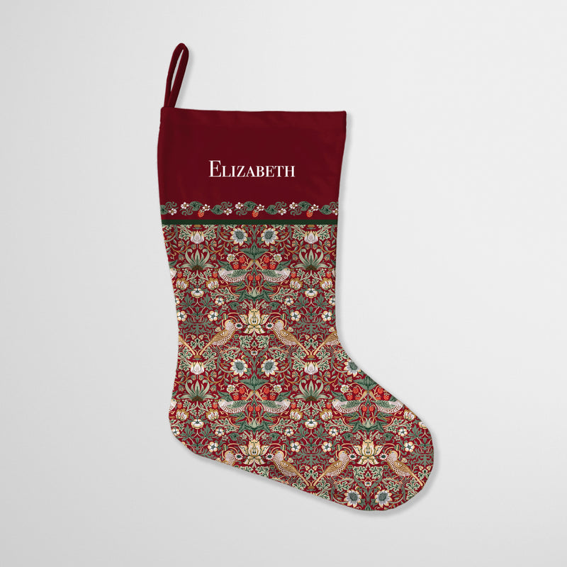 William Morris Personalised Christmas Stocking Strawberry Thief Burgundy