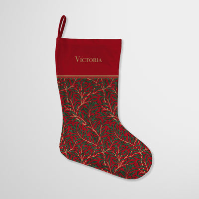 William Morris Personalised Christmas Stocking Red & Green Willow Bough