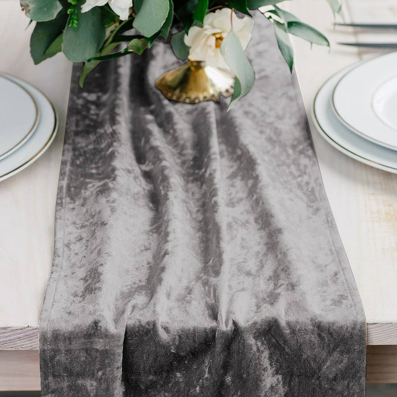 Dark Silver Velvet Table Runner