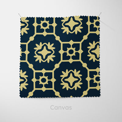 Navy Gold Moroccan Tiles Fabric - Handmade Homeware, Made in Britain - Windsor and White