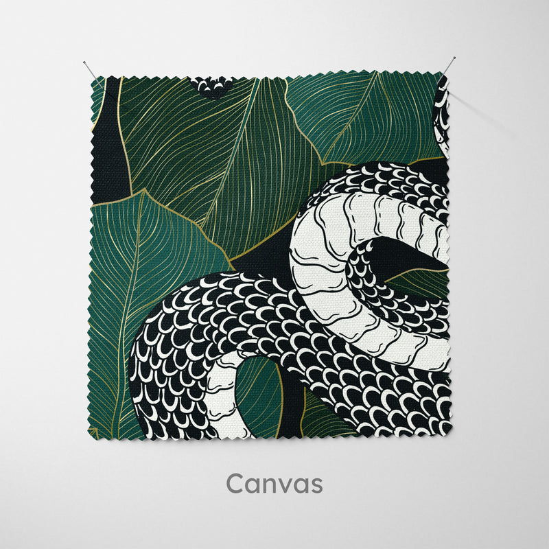 Green Leaves Mono Snake Cushion - Handmade Homeware, Made in Britain - Windsor and White