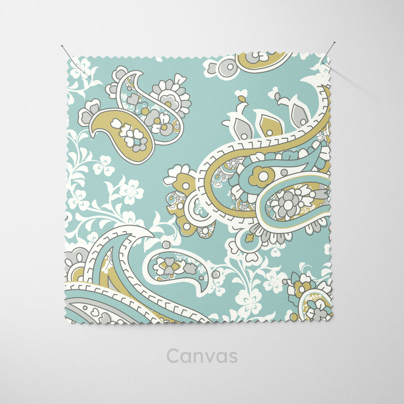 Duck Egg Paisley Floral Cushion - Handmade Homeware, Made in Britain - Windsor and White