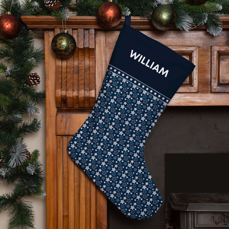 Personalised Christmas Stocking Blue Stars