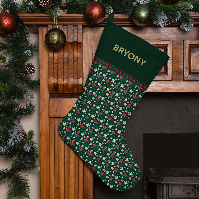 Personalised Christmas Stocking Green Stars