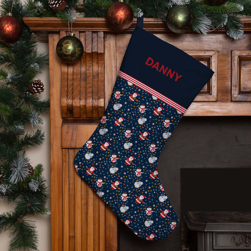 Personalised Christmas Stocking Navy Christmas Lights