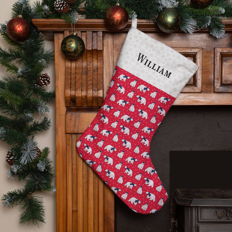 Personalised Christmas Stocking Polar Bears Red