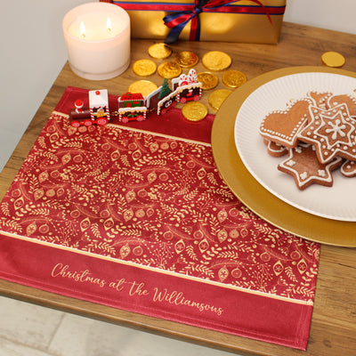 Personalised Christmas Table Place Mats Red Holly Filigree