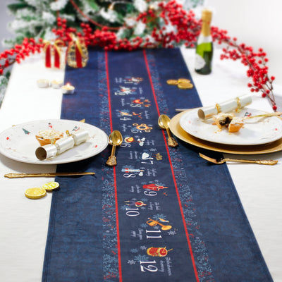 Christmas Table Runner 12 Days of Christmas Dark Blue