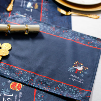 Christmas Table Runner 12 Days of Christmas Dark Blue