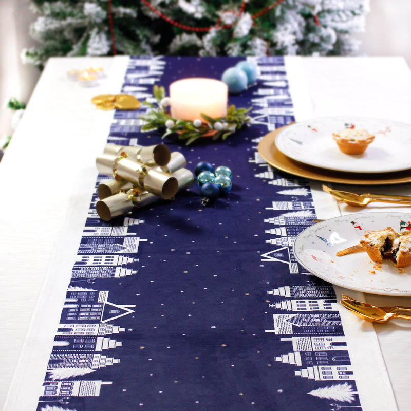 Personalised Christmas Table Place Mats Blue Christmas Village