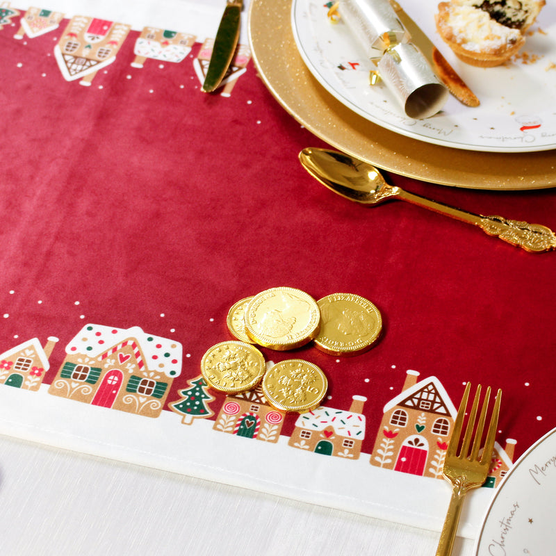 Personalised Christmas Table Place Mats Gingerbread Houses Red