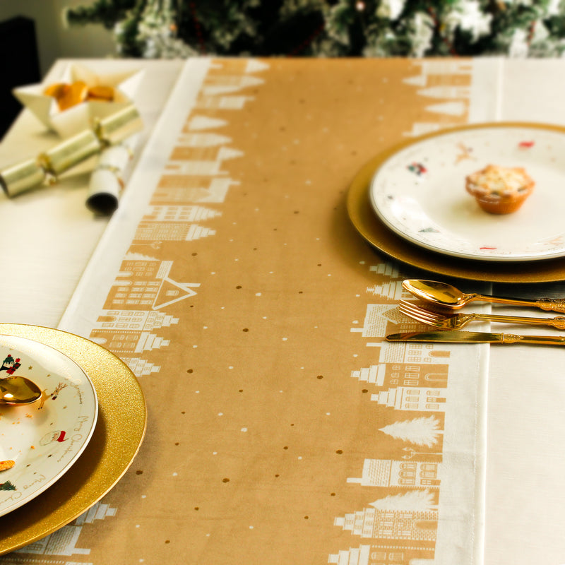 Christmas Table Runner Christmas Village Gold