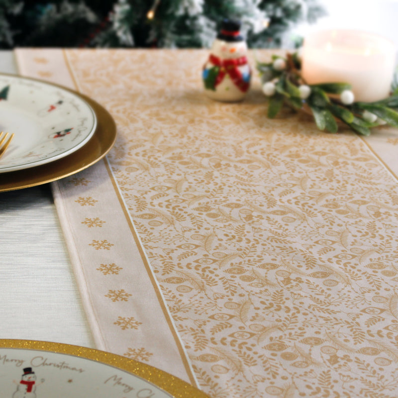 Christmas Table Runner Gold Filigree Holly