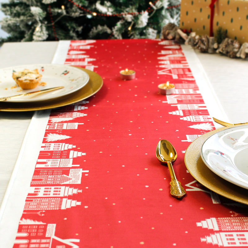 Christmas Table Runner Christmas Village Red