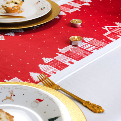 Christmas Table Runner Christmas Village Red