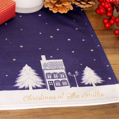 Personalised Christmas Table Place Mats Blue Christmas Village