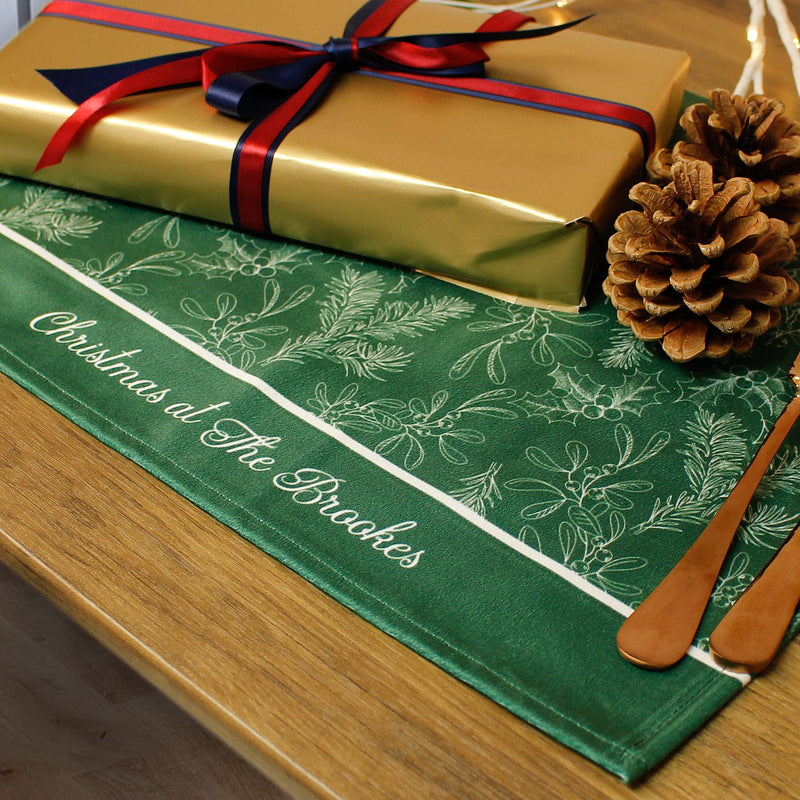 Personalised Christmas Table Place Mats Green Holly