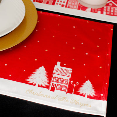 Personalised Christmas Table Place Mats Red Christmas Village