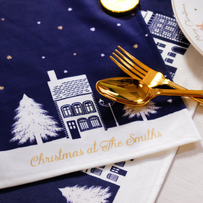 Christmas Table Runner Christmas Village Blue