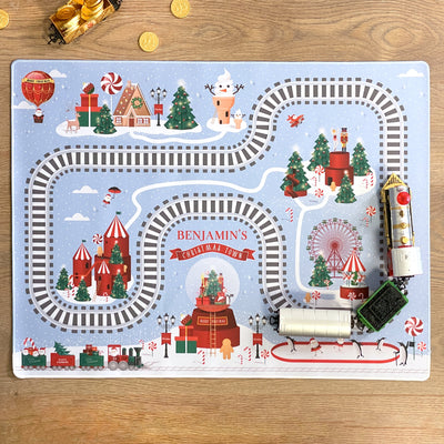 Personalised Children's Play Mat Christmas Train Track