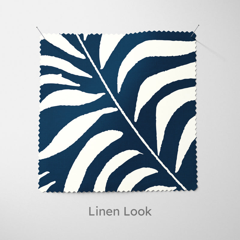 Palm Leaves Dark Blue Fabric - Handmade Homeware, Made in Britain - Windsor and White