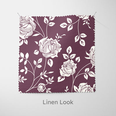 Dark Purple Rose Stencil Pattern Cushion - Handmade Homeware, Made in Britain - Windsor and White