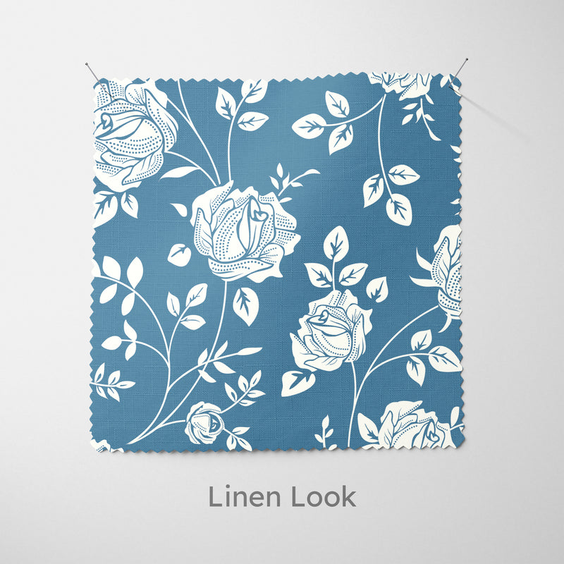 Blue Rose Stencil Pattern Cushion - Handmade Homeware, Made in Britain - Windsor and White