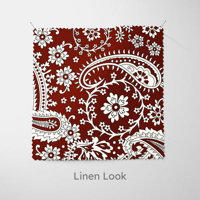 Maroon Red Floral Paisley Fabric - Handmade Homeware, Made in Britain - Windsor and White