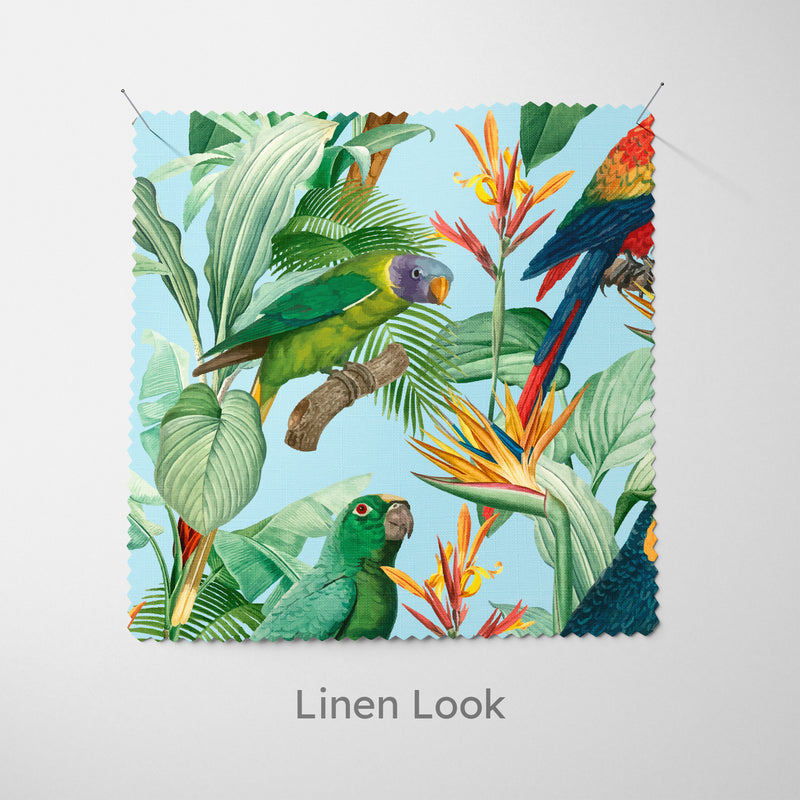 Tropical Birds Blue Fabric - Handmade Homeware, Made in Britain - Windsor and White