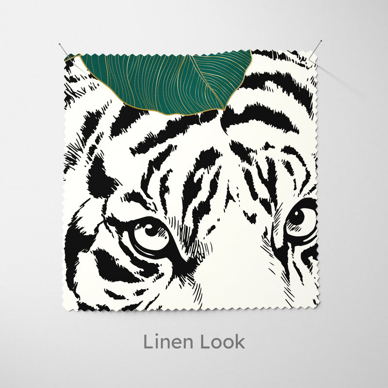 Green Leaves Mono Tiger Cushion - Handmade Homeware, Made in Britain - Windsor and White