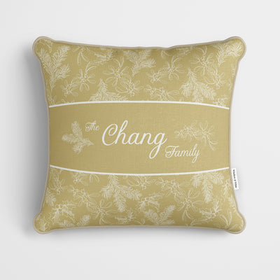 Personalised Gold Holly Christmas Cushion